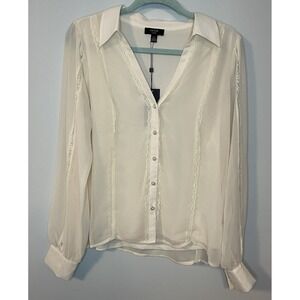 Haver London Cream Blouse Women‎ M Pearl Button Lace Detail Delicate NEW!
